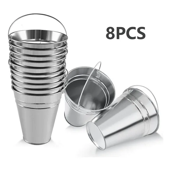 8pcs Mini Metal Bucket Tin Bucket For Christmas Party