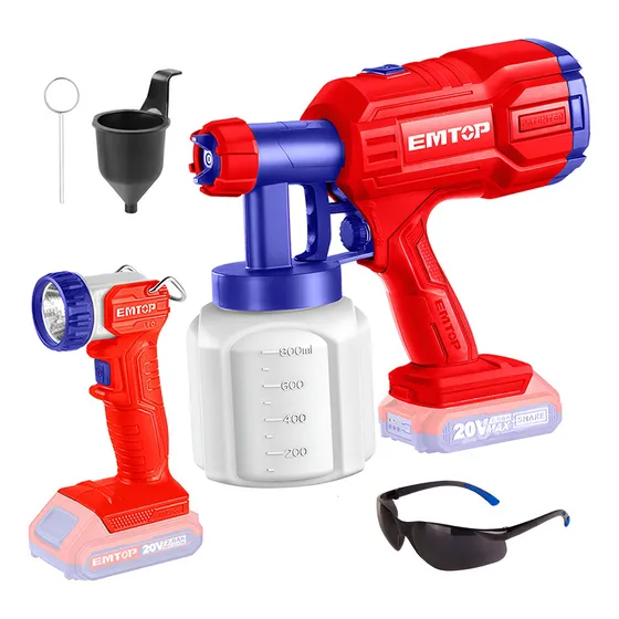 Pistola Pintar Inalámbrica 20v 800ml + Linterna 20v Emtop