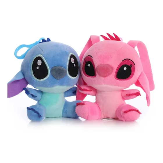  Llaveros De Peluche De Stich Y Angel Importados De 16 Cm 