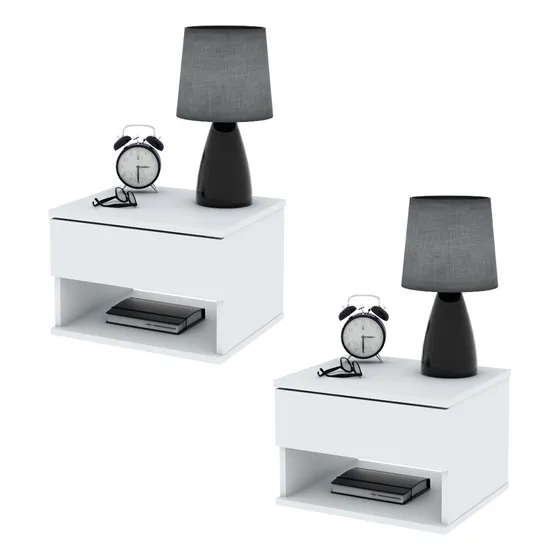Mesa De Luz Flotante Mesita Pared Melamina 1 Cajón X2 Acabado Mate Color Blanco