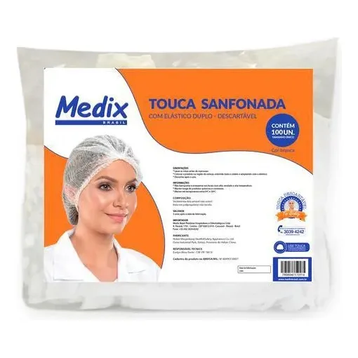 Touca Descartável Tnt Sanfonada C/ Elástico Medix 100un Cor Branco