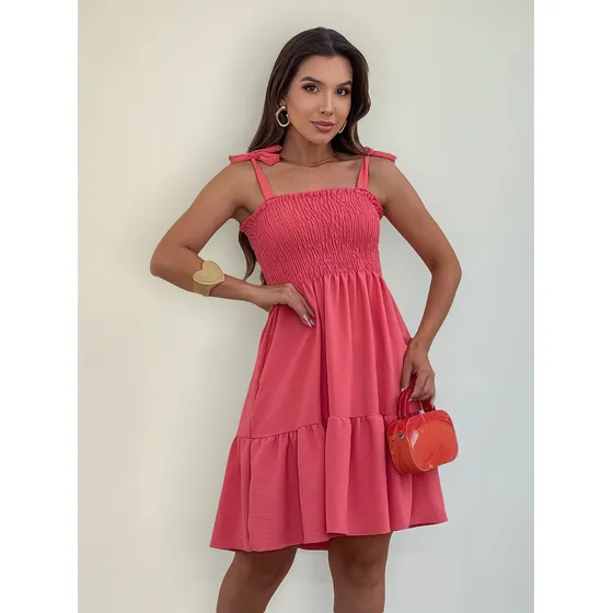 Vestido Rodado Alças De Amarrar P Ao Gg Soltinho Com Babado