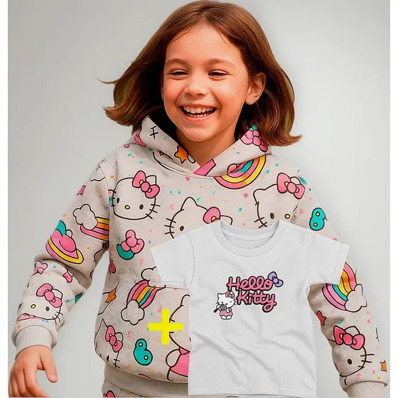 Kit 2 Blusa Moletom Infantil + Camiseta Personagens Diversos