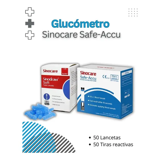 50 Tiras Reactivas + 50 Lancetas Glucómetro Safe Accu