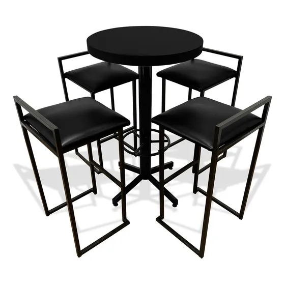 Comedor Mesa Alta Periquera Para Bar Restaurante Cafetería Color Negro Diseño De La Tela De Las Sillas Liso