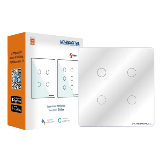 Interruptor Zigbee 4x4 4 Botões Compatível Alexa E Google