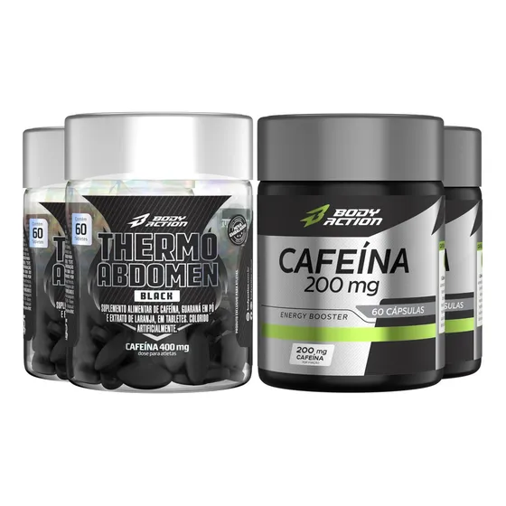 2x Thermo Abdomen Black 60 Comp + 2x Cafeína X-fire Sabor Sem Sabor