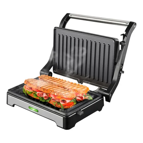 Sandwichera Panini Parrilla Grill Suono Antiadherente para Vegetales, Carnes Apertura 180° 1000 W