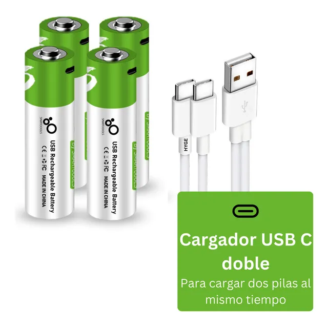 Paquete De 4 Pilas Aa Hyge Recargables Usb C 2600mwh 1.5v Carga Rápida Alta Duración Ideales Para Controles De Tv, Videojuegos, Relojes
