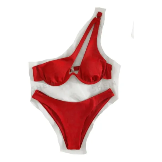Bikini Push Up Canalé De Un Hombro Con Corte Alto