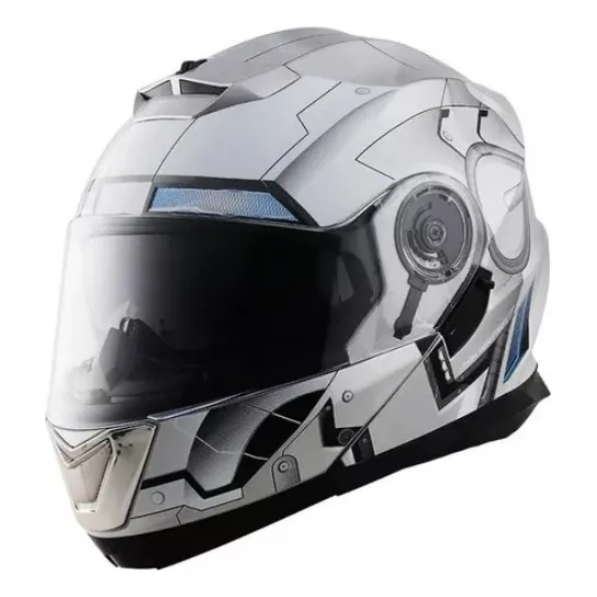 Casco Edge Jet 2 Marvel Iron Man Plata Modular Doble Visor