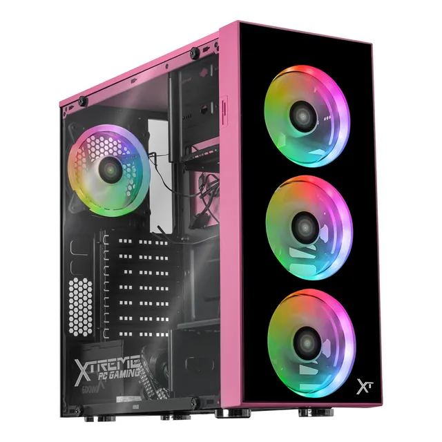 Gabinete Gamer Xtreme Pc Gaming Dragonfly Cxt320pk Media Torre Atx/micro Atx/itx 600w Fan 4x120mm Cristal Templado Rgb Rosa