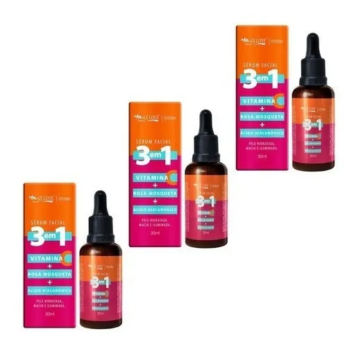 Kit C/3 Rosa Mosqueta + Vitamina C + Ácido Hialurônico 3em1