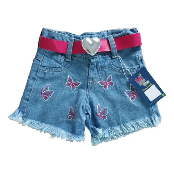 Short Infantil Borboleta Bermudinha Com Cinto Love Meninas