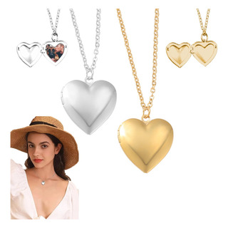 Collar Corazón Cadena Dije Para Fotos Acero Inoxidable 2pcs Oro/plata Collar Corazón Cadena Dije Para Fotos Acero Inoxidable 2pcs Oro/plata