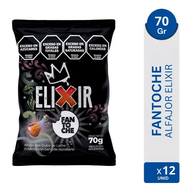 Alfajor Bajonero Fantoche Elixir Dulce De Leche 70g Pack X12