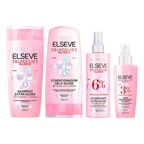 Kit Elseve Glycolic Gloss Sh + Cond + Acidificante + Sérum