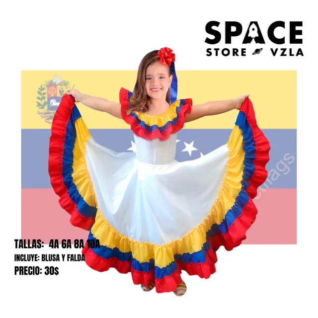 Disfraz De Llanera Tricolor Para Niñas Carnavalito