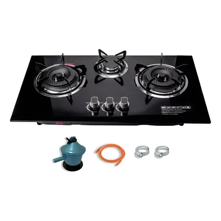 Encimera Vidrio Gas Licuado 3 Platos + Kit De Instalación