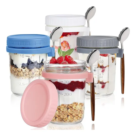 4 Recipientes Vidrio Hermeticos Mason Jars Kit Con Tapa 12oz