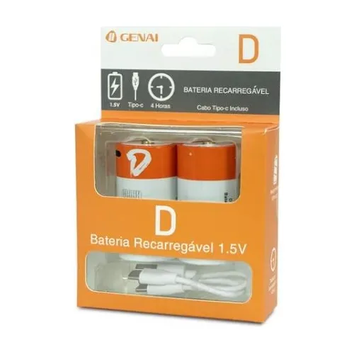 Bateria Recarregavel Grande Tipo D 12000mwh Tipo C Genai 5v