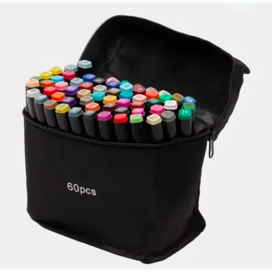 Kit 60 Canetinhas Coloridas Marcadores Pintura Ponta Dupla