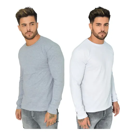 Kit 2 Camisetas Slimfit Manga Longa 100% Algodão Manga Longa