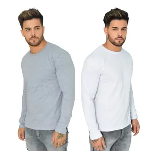 Kit 2 Camisetas Slimfit Manga Longa 100% Algodão Manga Longa