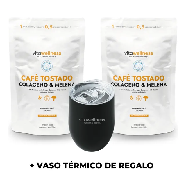 Combo Café  Melena De Leon & Colageno Vitawellness + Vaso