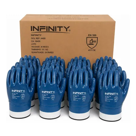 Kit 24 Luva Nitrílica Gasolina Thinner Punho Saque Rapido