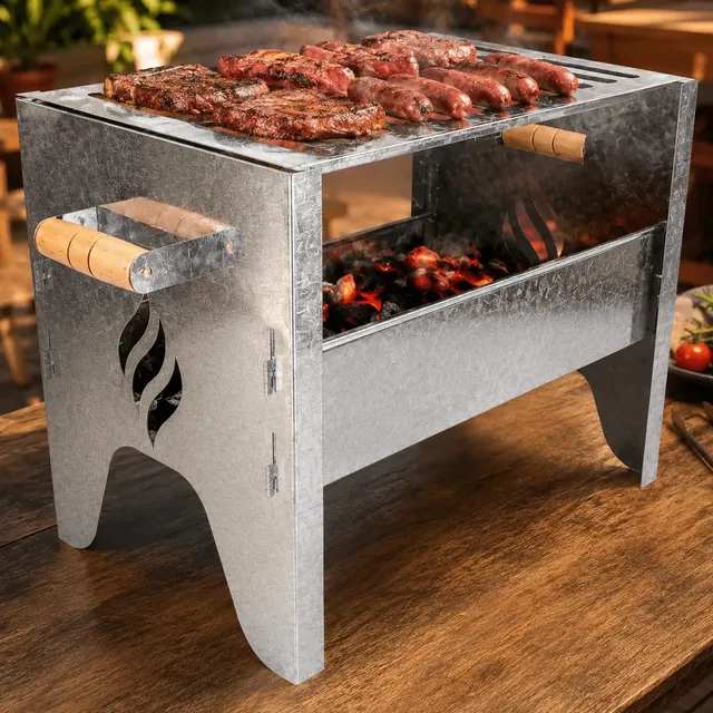 Churrasqueira Portátil Pequena Desmontável Grelha Inox Galvanizada