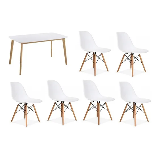 Juego De Comedor Mesa Claire 160cm + 6 Sillas Eames Ct Color Blanco