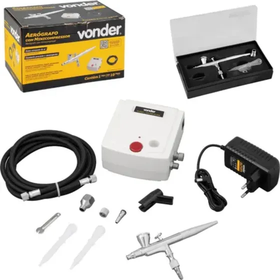Kit Aerógrafo Profesional Vonder C/ Minicompresor Completo