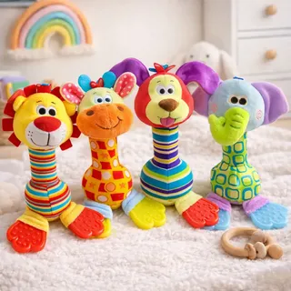 Brinquedo Chocalho Mordedor Bebê Sensorial Infantil Pelucia LeãoPor