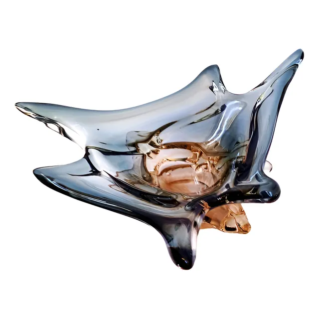 Hermoso Centro De Mesa Cristal Murano Forma Irregular Gris 