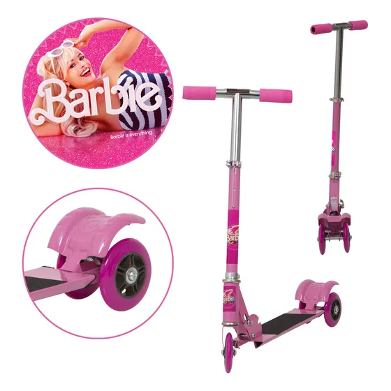Patinete Infantil 3 Rodas Feminino Barbie Dobrável Radical Cor Rosa-claro