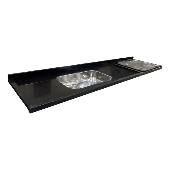 Pia Cozinha Granito Preto Com Furo Cooktop 2metros