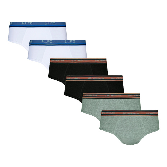Kit Com 6 Cuecas Slip Algodão Adulto Lupo Kit Com 6 Cuecas Slip Algodão Adulto Lupo