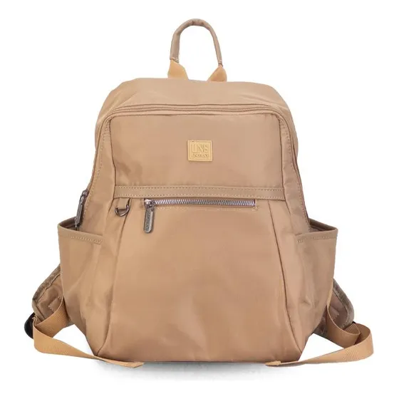 Mochila Tela Impermeable Bolsillo Al Frente Dama Lincolns Color Avellana