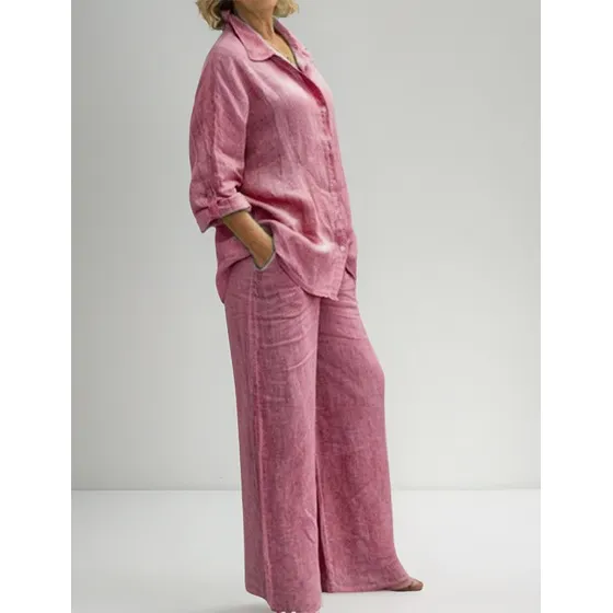 Conjunto De Camisa Y Pantalón De Lino De Algodón Para Mujer