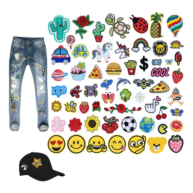60pcs Embroidered Iron On Patches Diy , Cute Sewing Applique