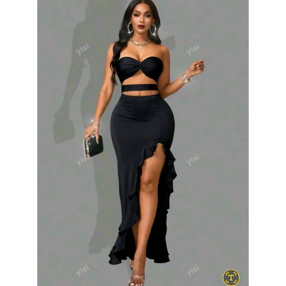 Vestido Negro Sexy De Fiesta Con Faralados Ajustado