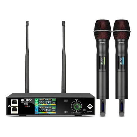 Microfone Duplo Sem Fio Glsd Tx02 Dinâmico Cardioide Preto