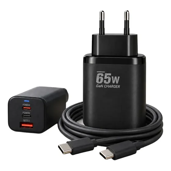 Carregador Super Rápido Wesapor de 65W, com 2 Portas USB-C e 1 USB-A, para iPhone e Samsung