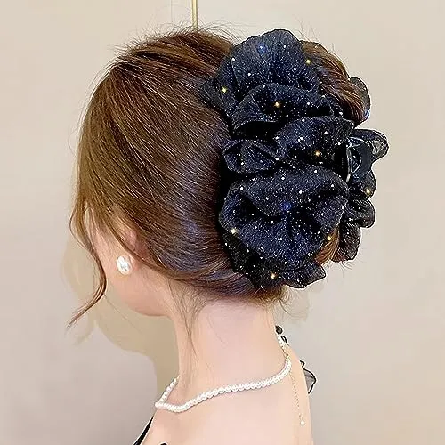Beige Mesh Tulle Bow Hair Clips, Color Sólido Bhm49