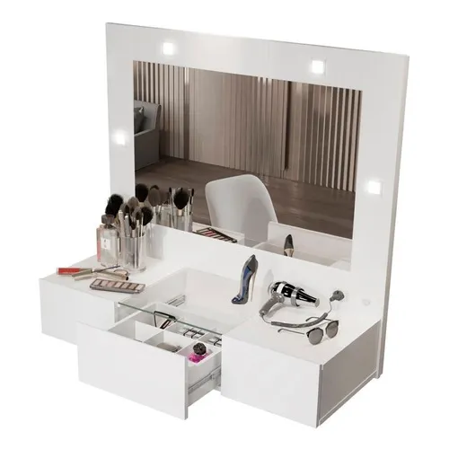 Penteadeira Camarim Suspensa Sofia Led 3 Gavetas 96cm Ofertamo Cor Branco