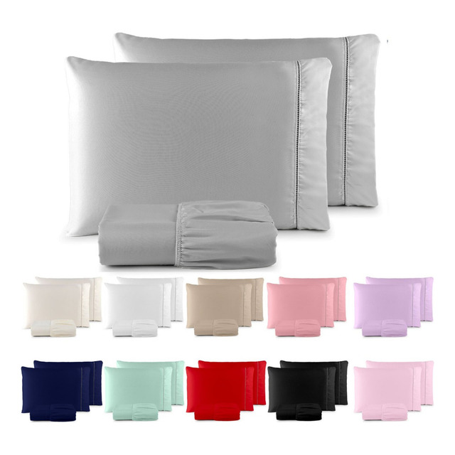 Jogo De Lençol Queen 3 Peças 400 Fios C/ Elástico Hotel Cinza Liso