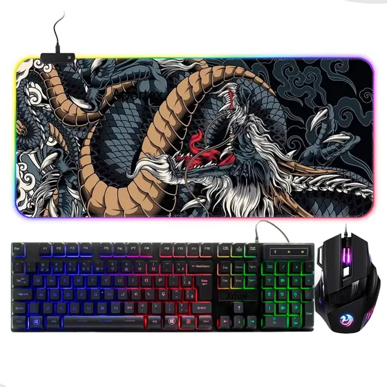 Kit Mouse Teclado Mouse Pad Extra Grande Gamer Aportex Todos Com Rgb