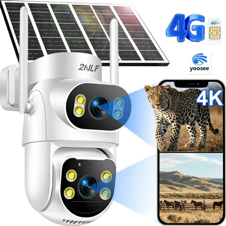 Câmera Solar Segurança Externa Dupla Lente Aov Yoosee App 4G Cartão SIM