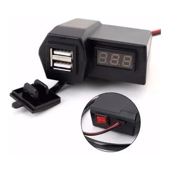 Cargador De Moto 2 Puertos Usb Y Voltimetro